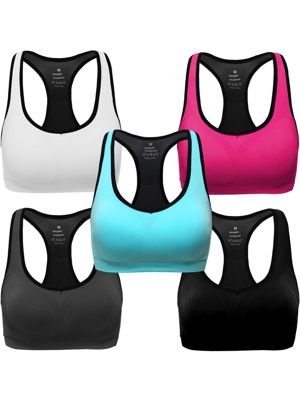 Everyday Support Racerback Sports Bra - Pink, White, Black & Blue (5-Pack)